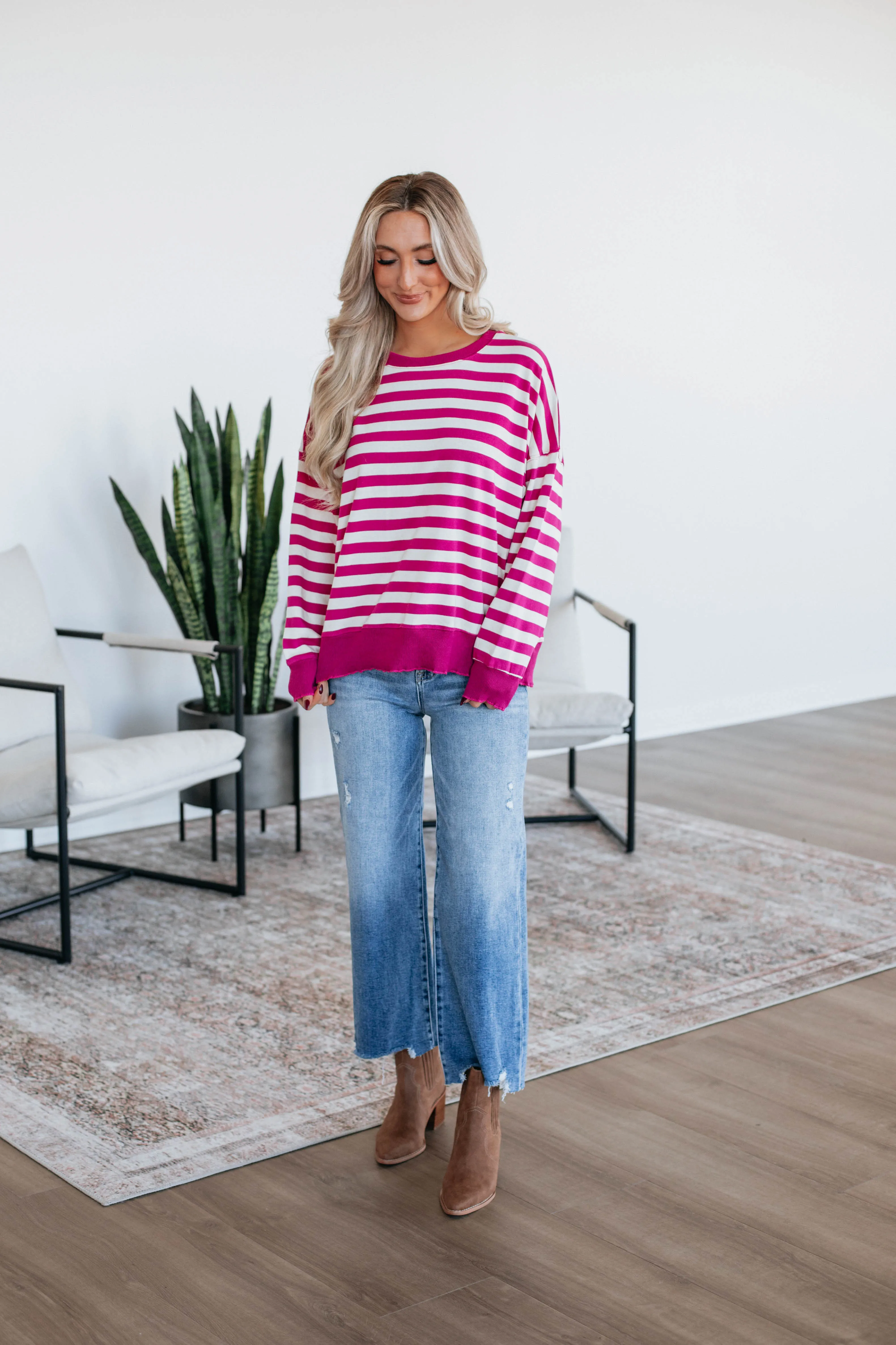 Xenia Striped Pullover - Magenta