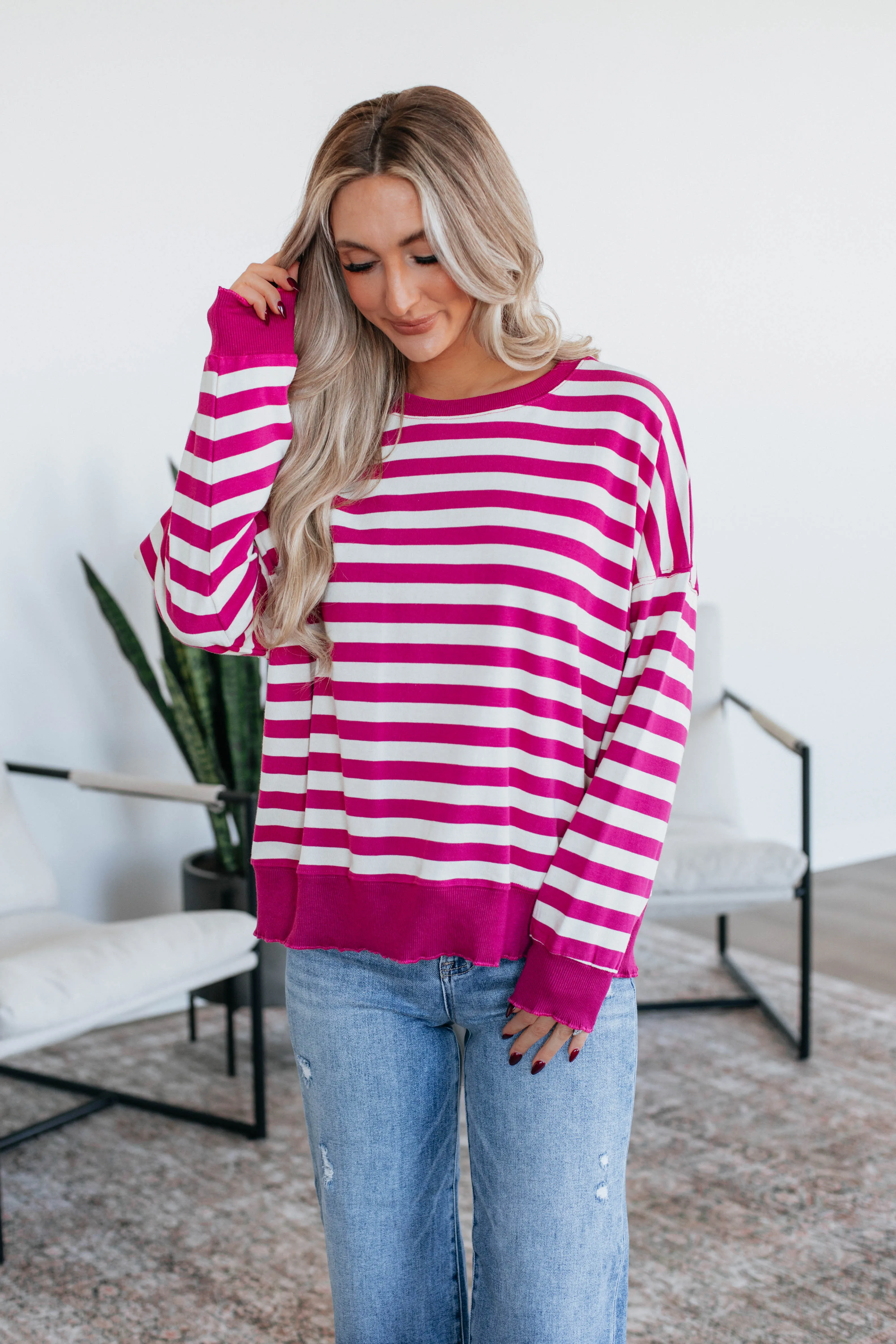 Xenia Striped Pullover - Magenta