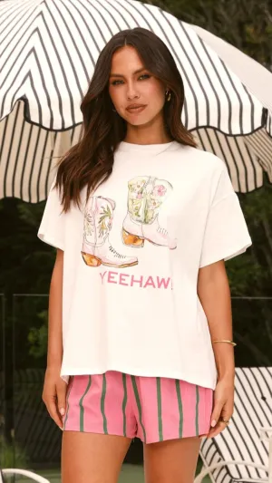 Yeehaw Top and Shorts Set - White/Pink
