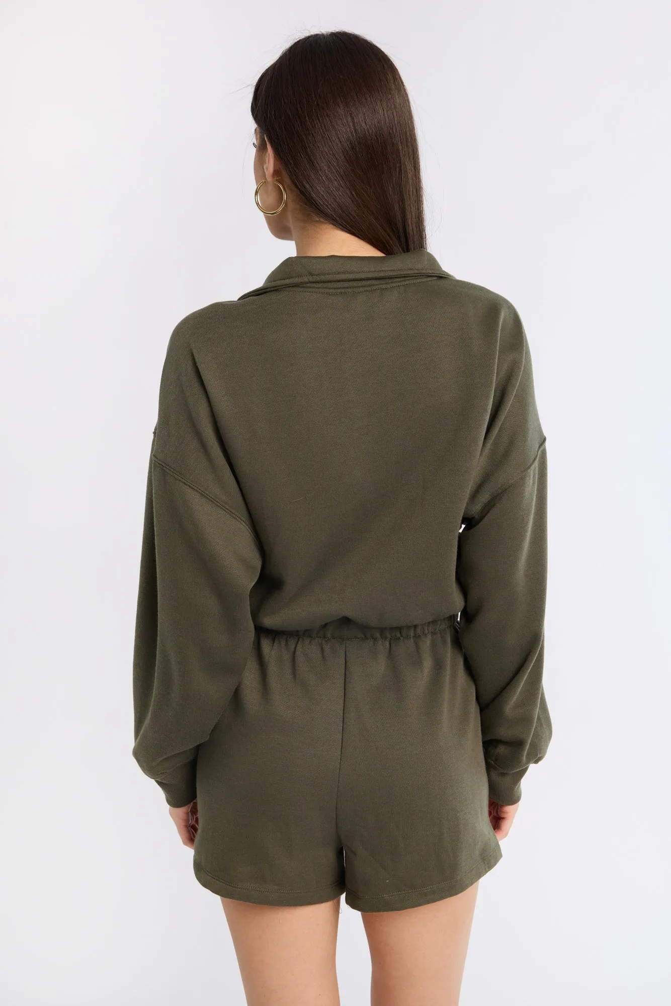 Zip-Up Fleece Long Sleeve Mock Neck Romper