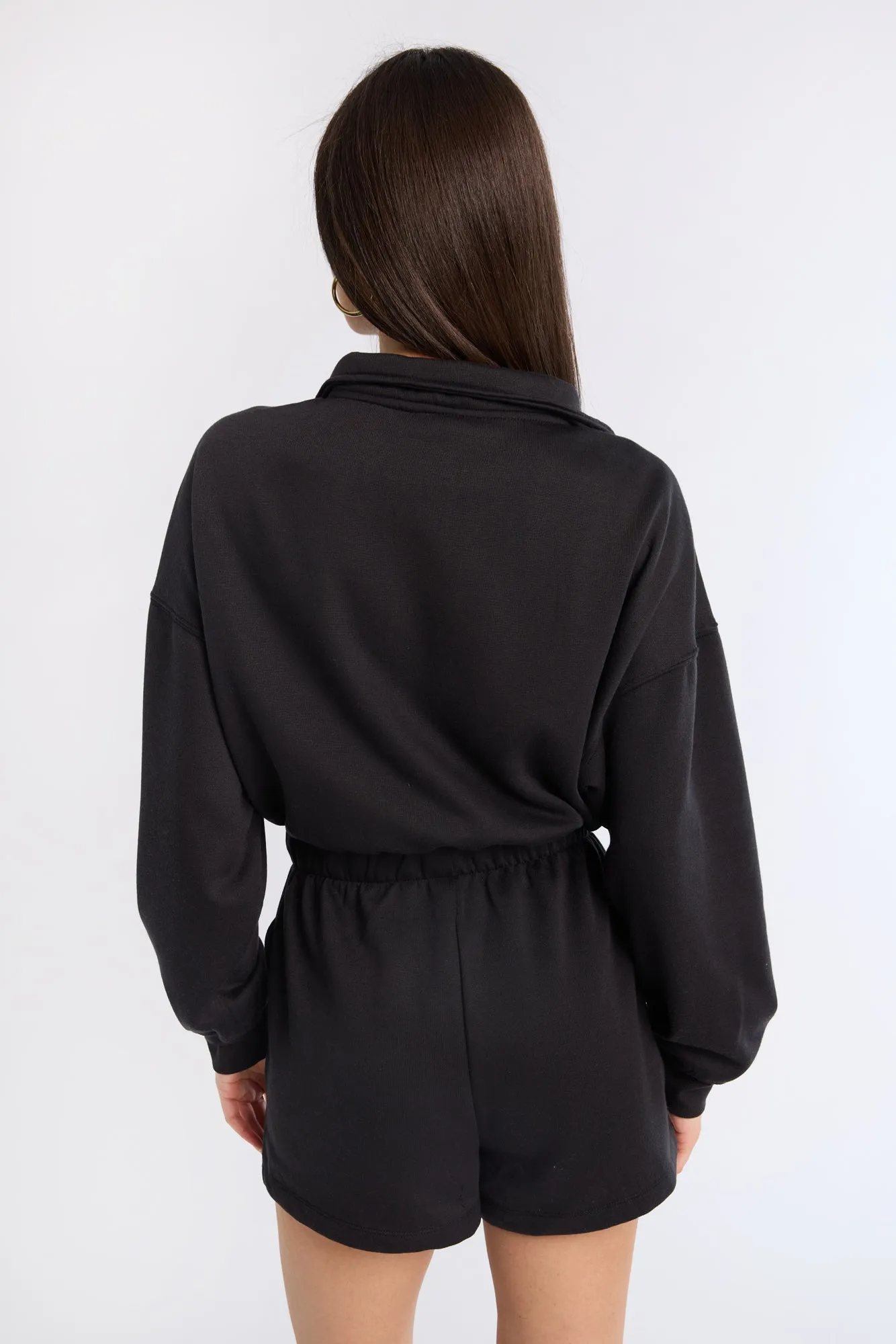 Zip-Up Fleece Long Sleeve Mock Neck Romper