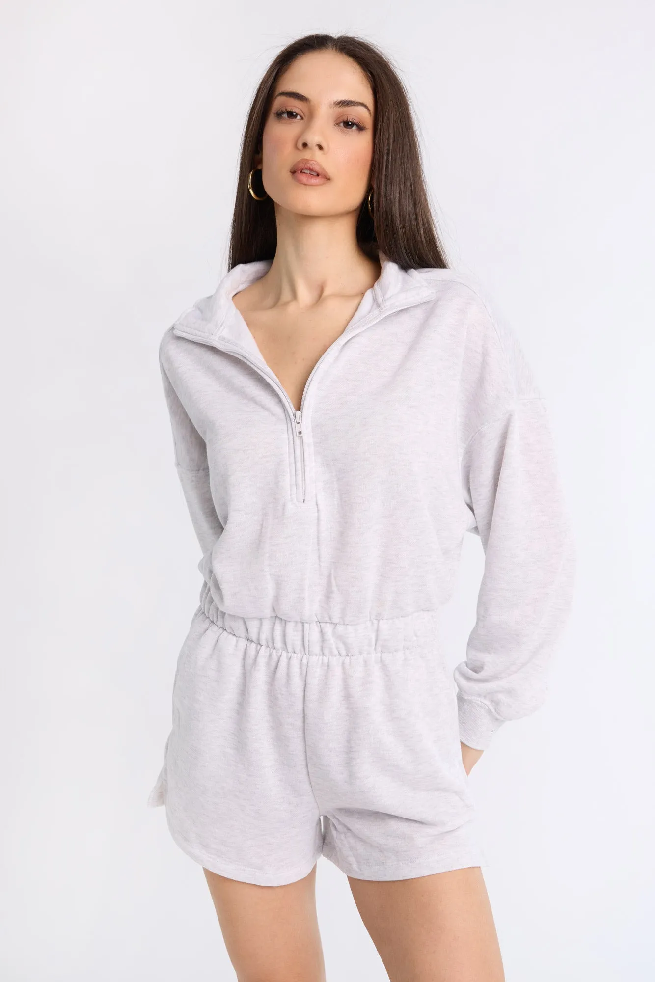 Zip-Up Fleece Long Sleeve Mock Neck Romper