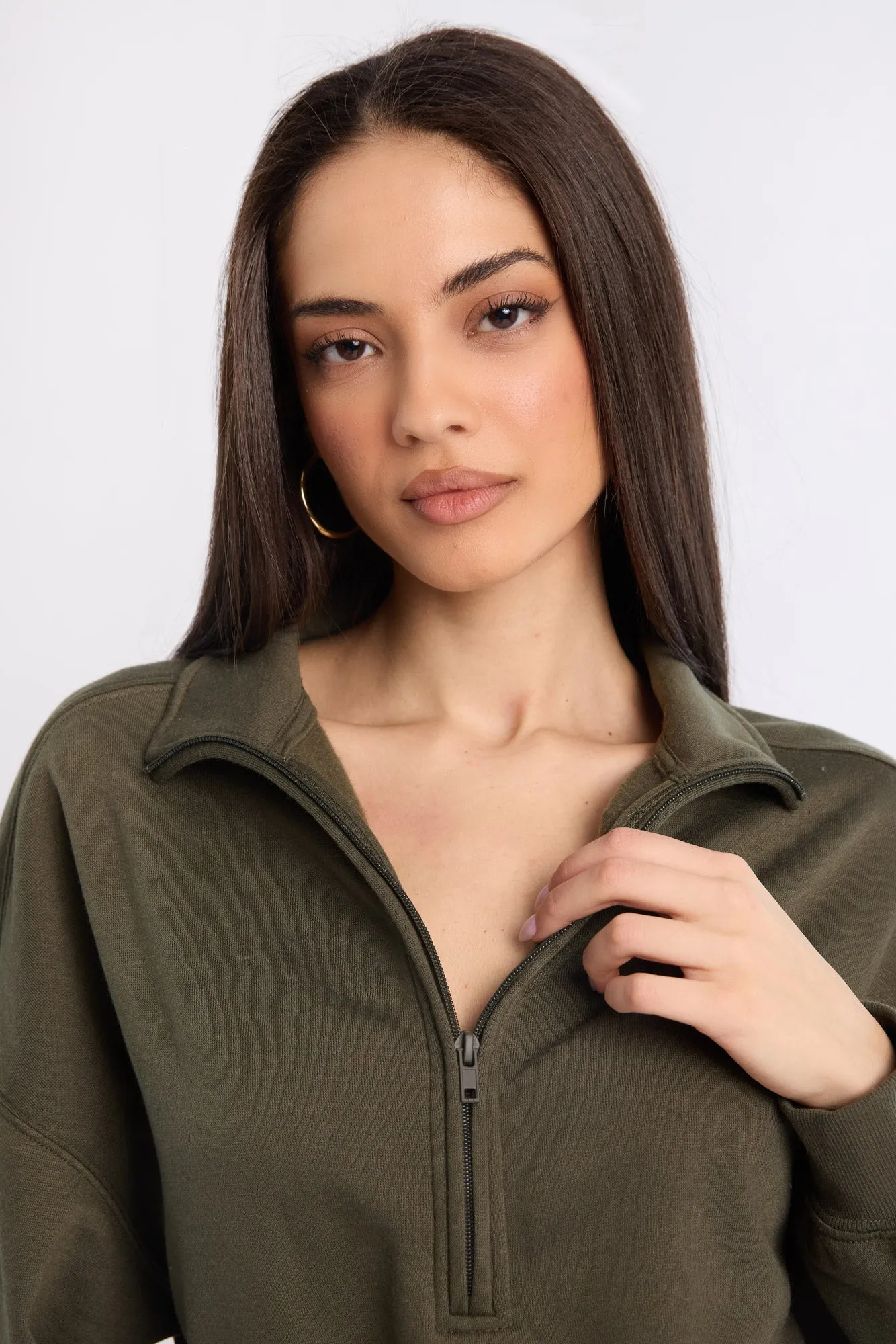Zip-Up Fleece Long Sleeve Mock Neck Romper