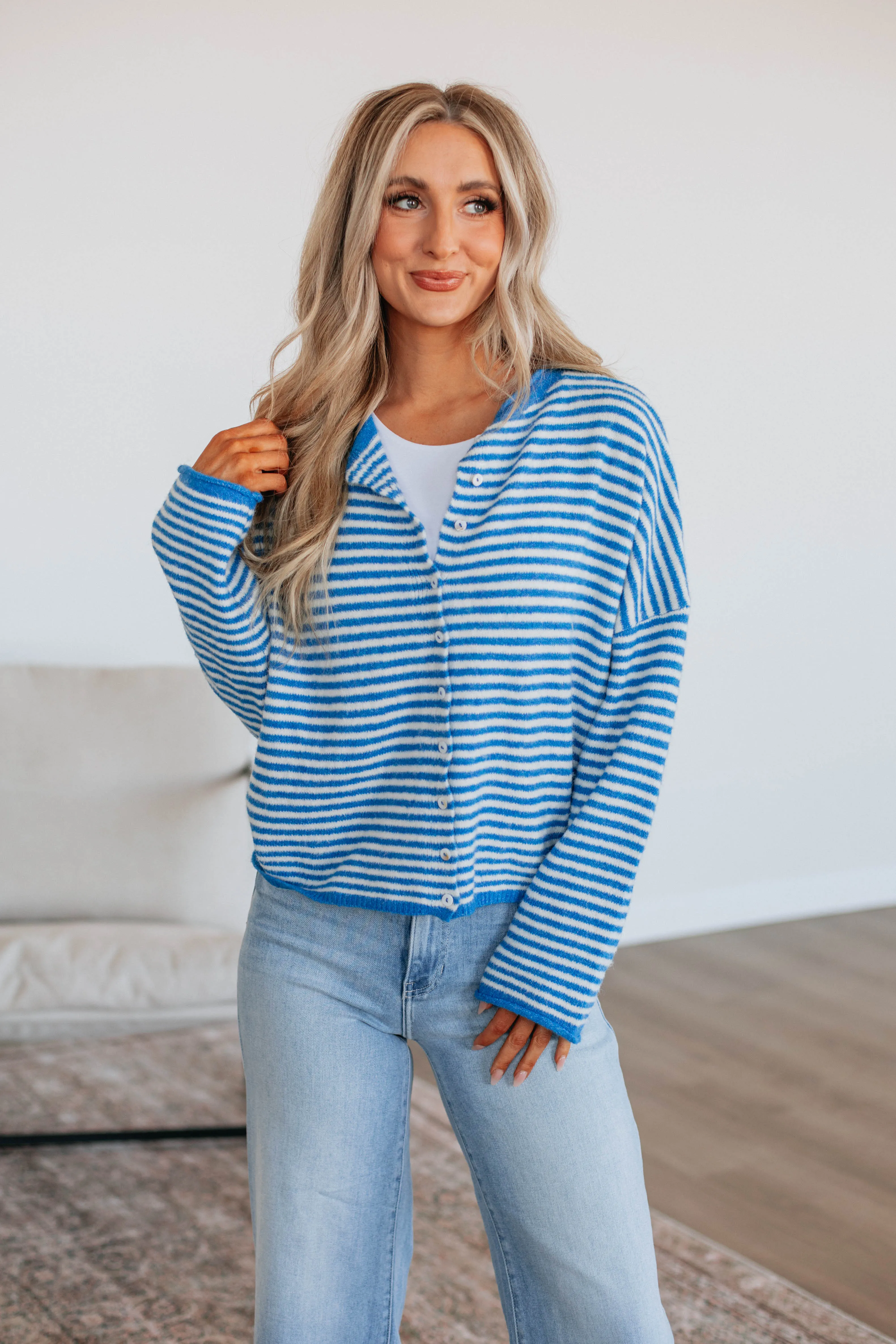 Zoelle Striped Cardigan - Royal Blue Mix