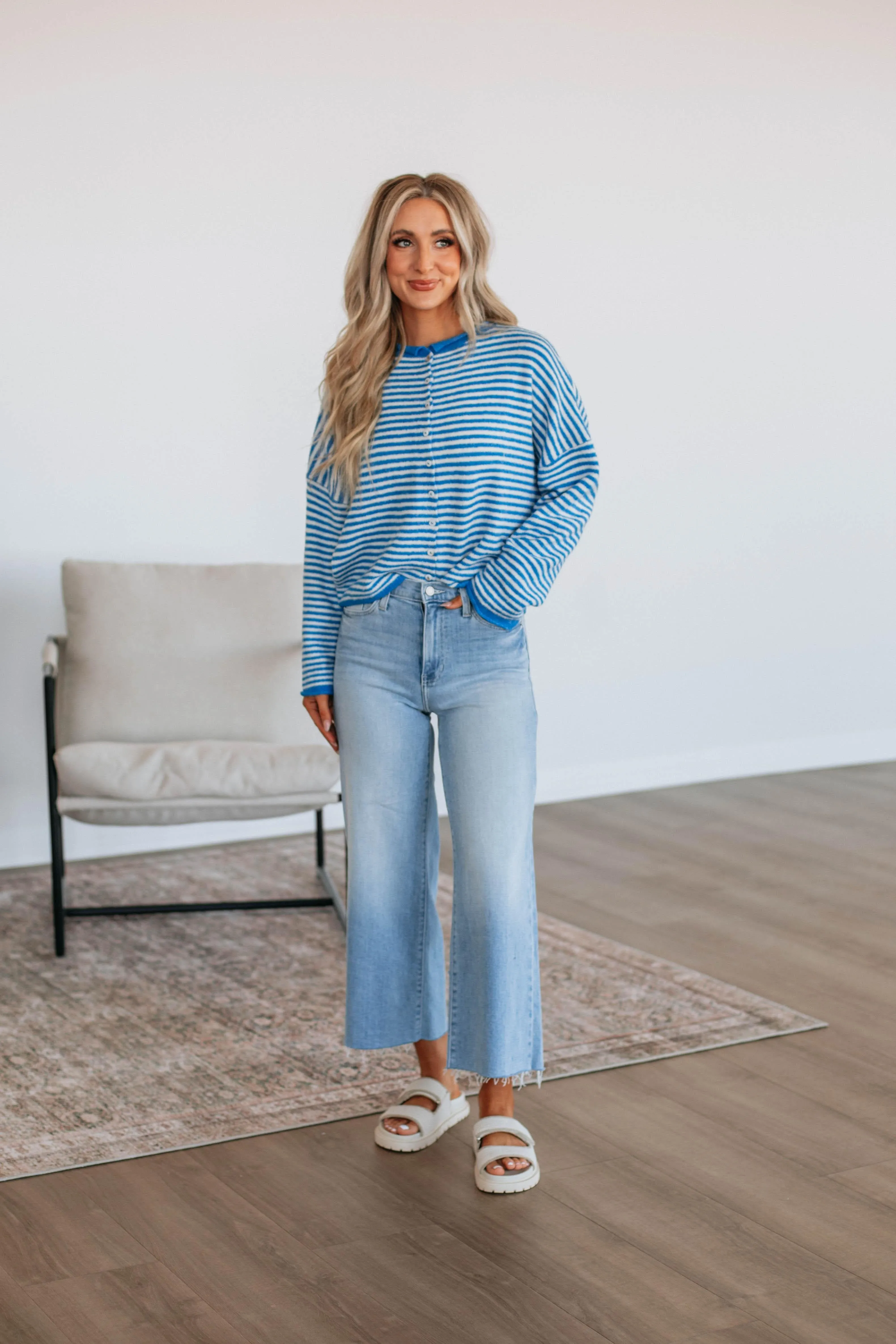 Zoelle Striped Cardigan - Royal Blue Mix