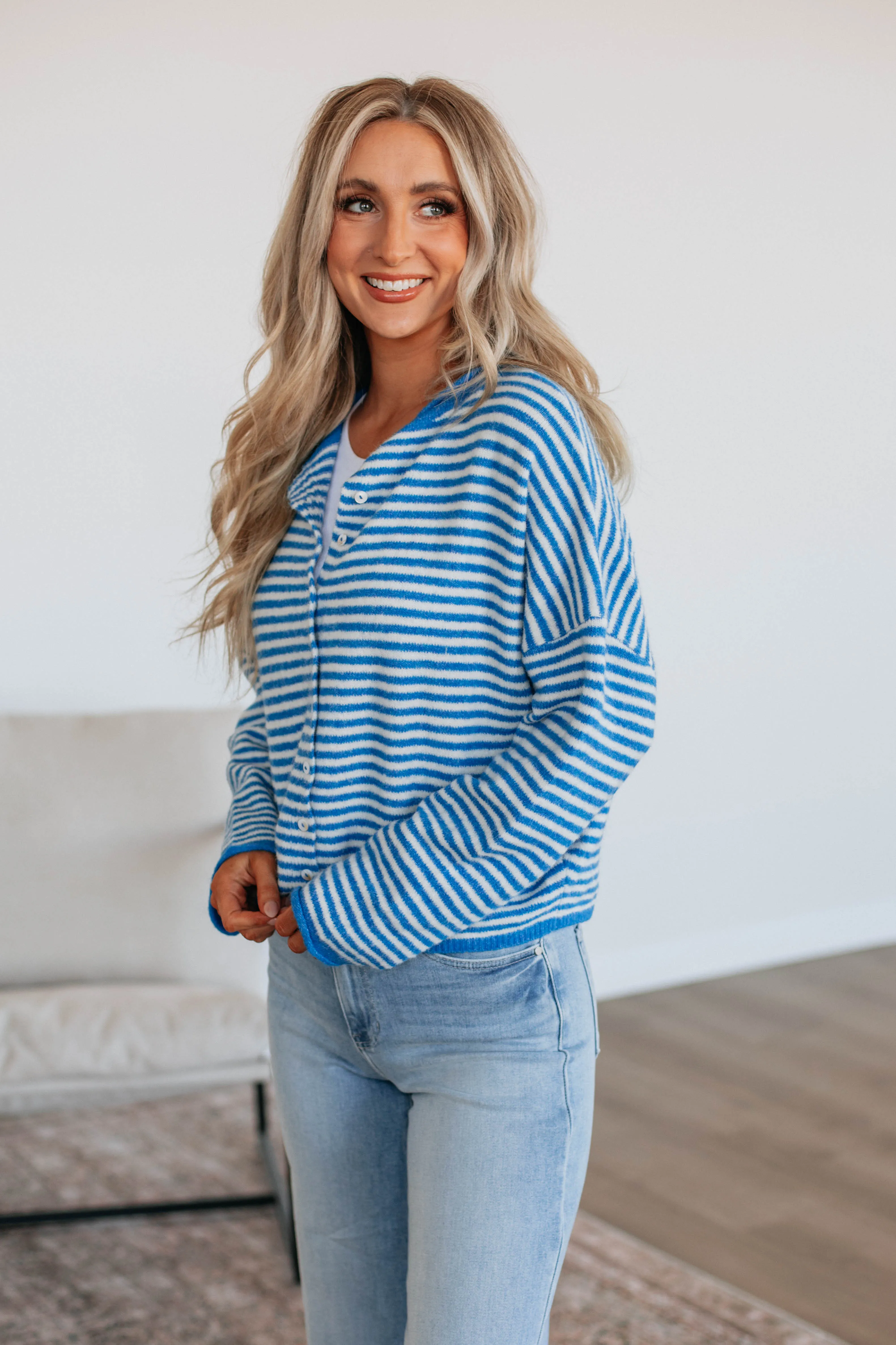 Zoelle Striped Cardigan - Royal Blue Mix