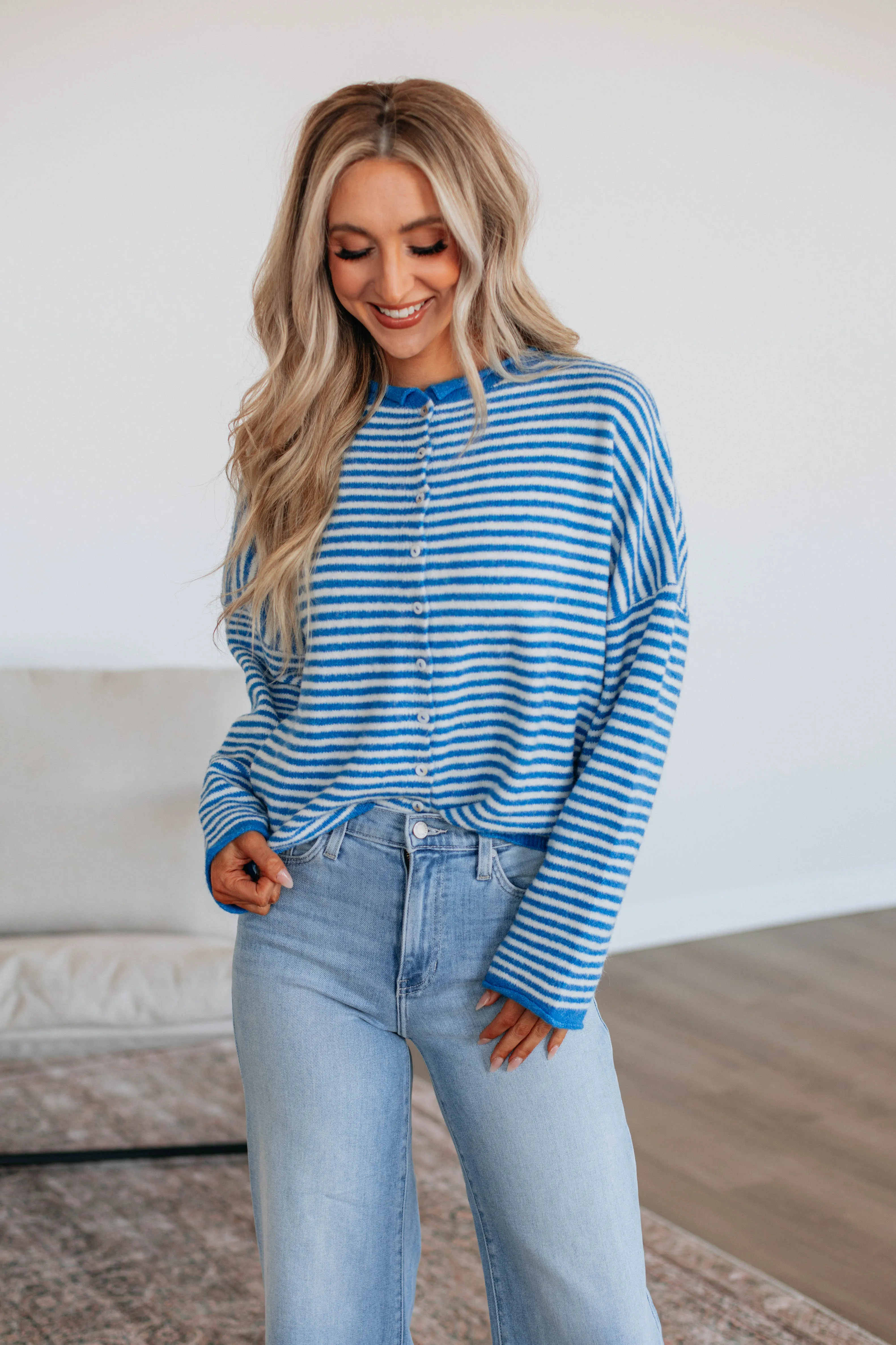 Zoelle Striped Cardigan - Royal Blue Mix
