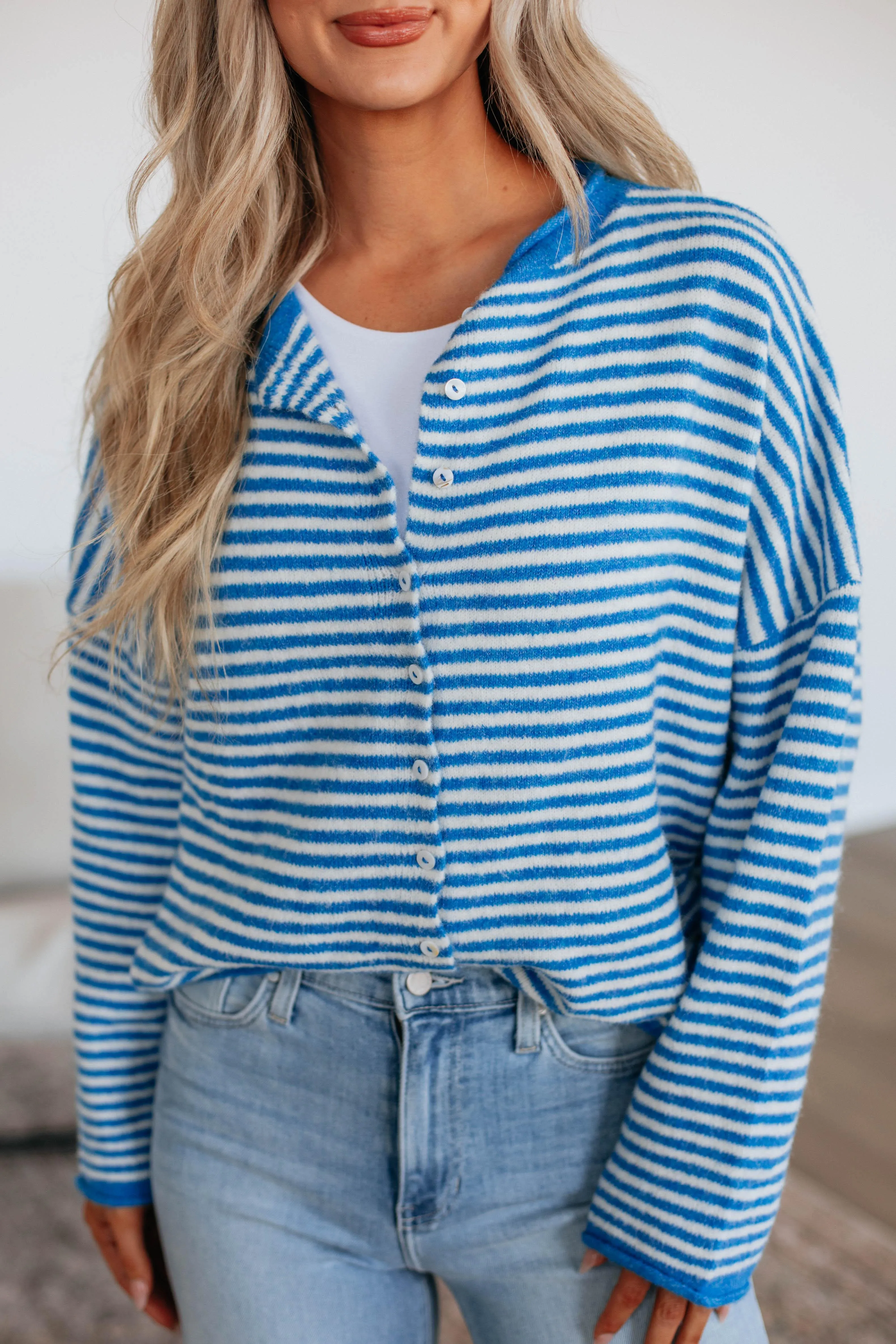 Zoelle Striped Cardigan - Royal Blue Mix